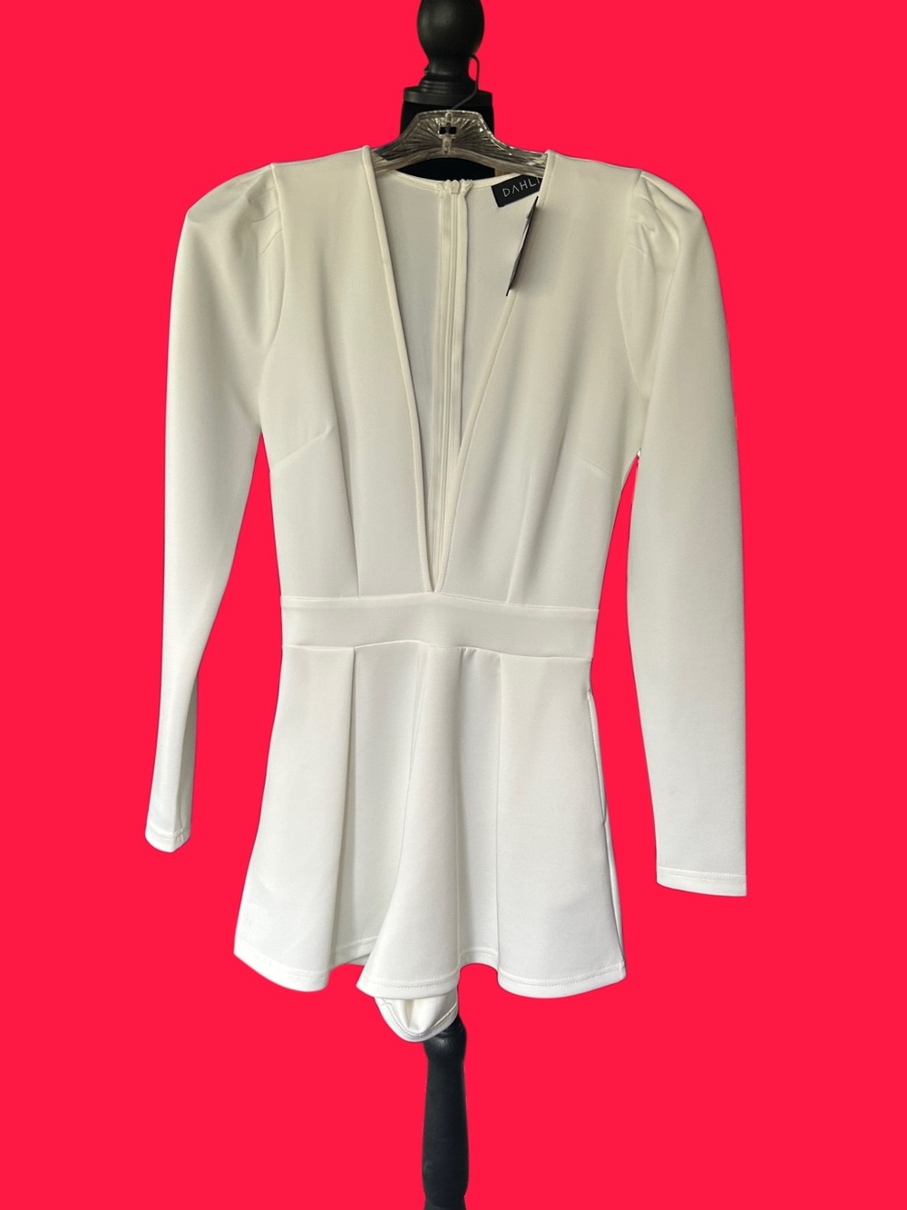 NWT Dahli All White Long Sleeve Plunge V-Neck Romper S
